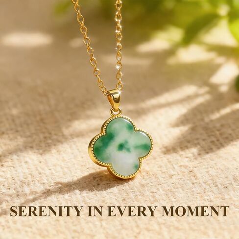 Four Leaf Clover Necklace for Women, Gold Plated Lucky Clover Green Jade Pendant Necklace, 4 Leaf Clover Necklace St. Patrick's Day Jewelry Gifts for Wife Lover Her in Kuwait
