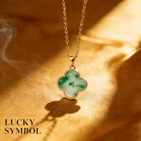 Four Leaf Clover Necklace for Women, Gold Plated Lucky Clover Green Jade Pendant Necklace, 4 Leaf Clover Necklace St. Patrick's Day Jewelry Gifts for Wife Lover Her in Kuwait