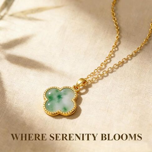 Four Leaf Clover Necklace for Women, Gold Plated Lucky Clover Green Jade Pendant Necklace, 4 Leaf Clover Necklace St. Patrick's Day Jewelry Gifts for Wife Lover Her in Kuwait
