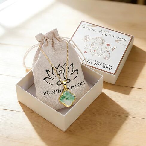 Four Leaf Clover Necklace for Women, Gold Plated Lucky Clover Green Jade Pendant Necklace, 4 Leaf Clover Necklace St. Patrick's Day Jewelry Gifts for Wife Lover Her in Kuwait