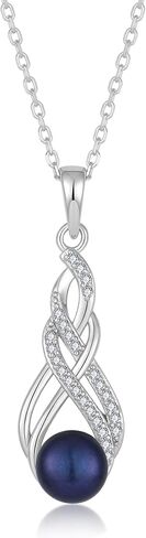 Gifts For Women Wife Valentine's Day Anniversary, Pearl Necklace For Women 925 Sterling Silver Infinity Pendant, Mothers Day Necklace Ideas Birthday 7MM Freshwater Cultured Pearl Jewelry in Kuwait