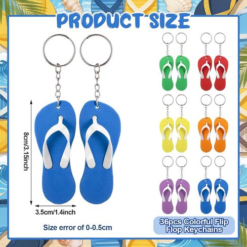 Nosiny 36 Pack Flip Flop Keychains, Colorful EVA Sandal Keychains for Party Favors, Backpack, Luggage, Keyring Assorted Colors in Saudi Arabia