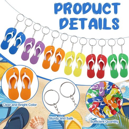 Nosiny 36 Pack Flip Flop Keychains, Colorful EVA Sandal Keychains for Party Favors, Backpack, Luggage, Keyring Assorted Colors in Saudi Arabia