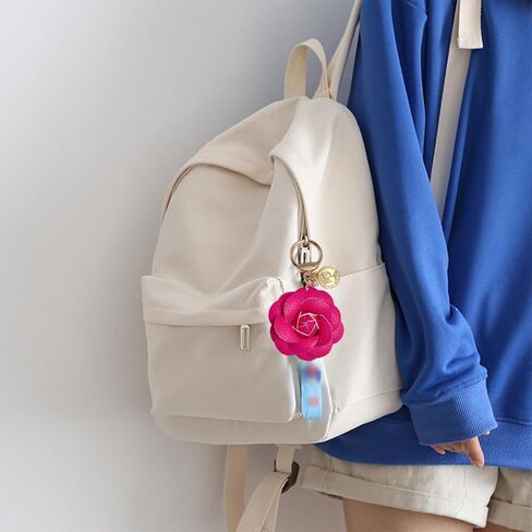 2 PCS Leather Flower Keychain Bag Charm Camellia Leather Flower Keychain Purse Charms Floral Jewelry Car Decoration Pink Key Ring Elegant Rose Purse Charms Retro Keychains Accessories for Women Girls in Saudi Arabia