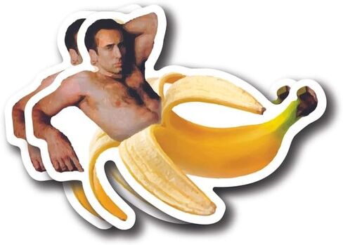 Nicolas Cage Banana Sticker - Funny Nic Cage in Banana Sticker - Premium Quality Vinyl Bumper Stickers 2-Pack | 5-Inch on Widest Side | Made in USA - FHJ589 in Saudi Arabia