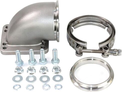 3.0 "V-Band Turbo 90 درجة الكوع النازل شفة محول أطقم يلقي 304 الفولاذ المقاوم للصدأ لشاحن توربيني T3 T4 مع البراغي in Kuwait