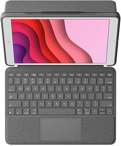 حافظة لوحة المفاتيح Logitech Combo Touch لجهاز iPad (الجيل السابع والثامن) مع لوحة التتبع ولوحة المفاتيح اللاسلكية وتقنية الموصل الذكي - Graphite Apple Exclusive in Saudi Arabia