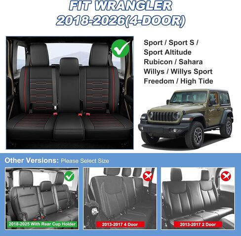 AOMSAZTO Car Seat Covers Custom Fit for Jeep Wrangler JL 4-Door 2018 2019 2020 2021 2022 2023 2024 2025 2026,Faux Leather Seat Protectors for Truck Pickup（5 Seats,Black） in Saudi Arabia