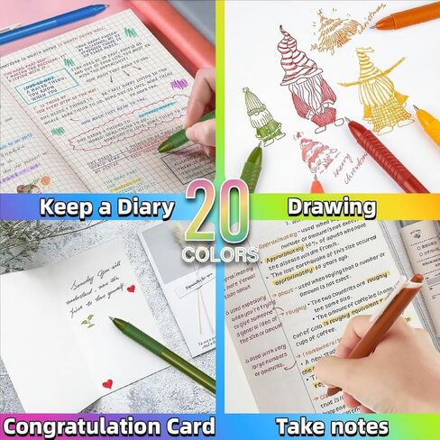 20 قطعة من أقلام الجل الملونة، أقلام رفيعة سريعة الجفاف قابلة للسحب مقاس 0.5 مم، أقلام كتابة سلسة متعددة الألوان لليوميات والتلوين والرسم والخربشة وتدوين الملاحظات in Saudi Arabia