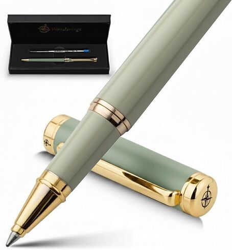 Premium Rollerball Pen with German Ink – Perfectly Balanced for a Superb Writing Experience, 24K Gold Plated Green – Soft Sage Green - Includes a Schmidt Refill in a Giftable Presentation Case in Kuwait