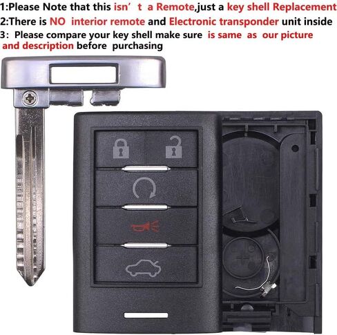 Heart Horse Keyless Key Fob for 2010 2011 2012 2013 2014 2015 Cadillac SRX 5 Buttons Entry Case Replacement M3N5WY7777A (NO Chips,Shell ONLY) in Kuwait