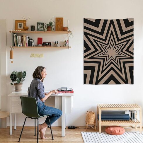 الأسود والبيج هندسية نجمة نسيج Y2K الجمالية وسط المدينة فتاة الجدار شنقا خمر العصرية الهبي جدار الفن للنساء الفتيات هدية غرفة المعيشة غرفة نوم جدار ديكور 40x60 بوصة in Kuwait