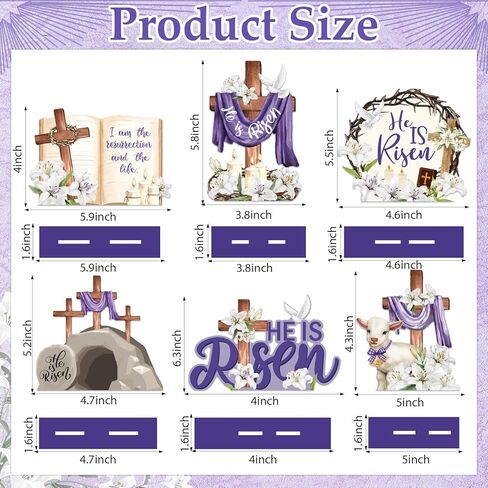 6 Pcs Easter Religious Wooden Table Sign Decoration Religious He Is Risen Wood Tabletop Centerpiece Jesus Cross Rustic Table Decorations for Easter Party Farmhouse Home Office Tiered Tray Decor in Kuwait