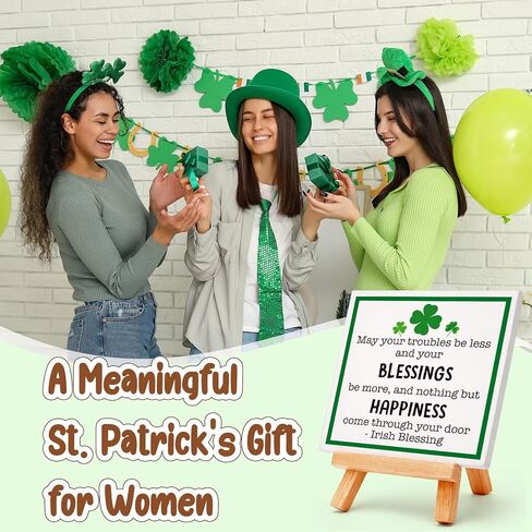 St Patricks Day Decoration - Happy Saint Patrick’s Day Accessories Decor, Wood Ceramic Irish Blessing Table Desk Sign, Green Lucky Shamrock Home Office Spring Tiered Tray Decor Centerpiece in Saudi Arabia