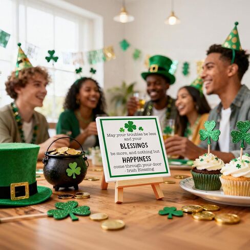 St Patricks Day Decoration - Happy Saint Patrick’s Day Accessories Decor, Wood Ceramic Irish Blessing Table Desk Sign, Green Lucky Shamrock Home Office Spring Tiered Tray Decor Centerpiece in Saudi Arabia