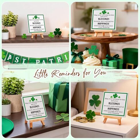 St Patricks Day Decoration - Happy Saint Patrick’s Day Accessories Decor, Wood Ceramic Irish Blessing Table Desk Sign, Green Lucky Shamrock Home Office Spring Tiered Tray Decor Centerpiece in Saudi Arabia