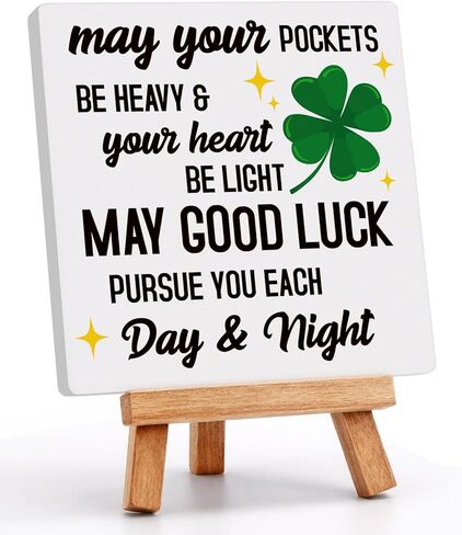 St Patricks Day Decoration - Happy Saint Patrick’s Day Accessories Decor, Wood Ceramic Irish Blessing Table Desk Sign, Green Lucky Shamrock Home Office Spring Tiered Tray Decor Centerpiece in Saudi Arabia