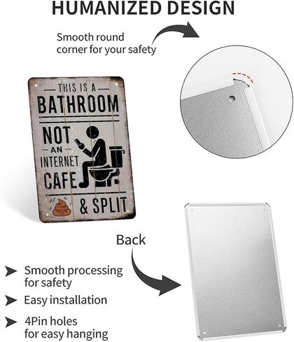 Funny Bathroom Sign for Phone Users - This Is A Bathroom, Not An Internet Cafe Humorous Metal Plaque to Encourage Quick Visits, Perfect for Office Or Home Restroom 8x12in in Saudi Arabia