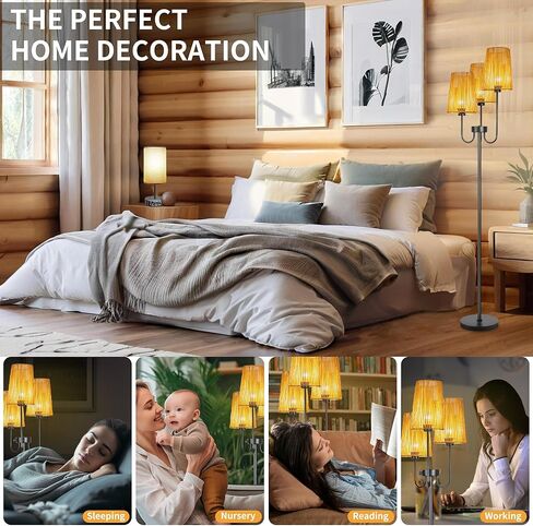 Rattan Floor Lamp for Living Room,3-Light Farmhouse Standing Lamp with Rattan Shades, 65" Tall Rustic Tall Lamps for Bedroom,Office,3 x E26 LED Bulb Included in Saudi Arabia