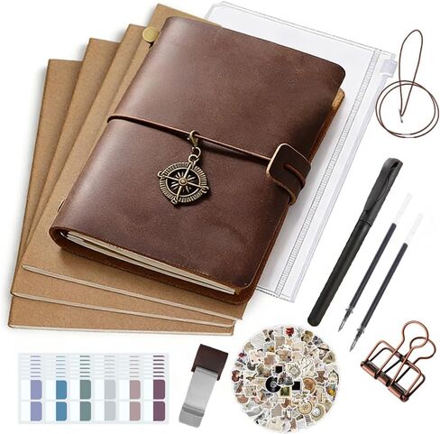 Leather Journal Refillable Notebook Travel Journal Notebook Travel Diary Handmade Passport Travelers Journal with ih 3 Notebook Inserts Pen Holder, Binder Clip for Men and Women Inserts Pen Holder, Binder Clip for Men and Women in Kuwait