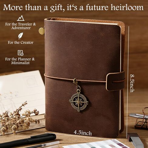 Leather Journal Refillable Notebook Travel Journal Notebook Travel Diary Handmade Passport Travelers Journal with ih 3 Notebook Inserts Pen Holder, Binder Clip for Men and Women Inserts Pen Holder, Binder Clip for Men and Women in Kuwait