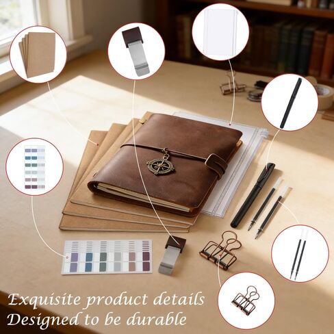 Leather Journal Refillable Notebook Travel Journal Notebook Travel Diary Handmade Passport Travelers Journal with ih 3 Notebook Inserts Pen Holder, Binder Clip for Men and Women Inserts Pen Holder, Binder Clip for Men and Women in Kuwait