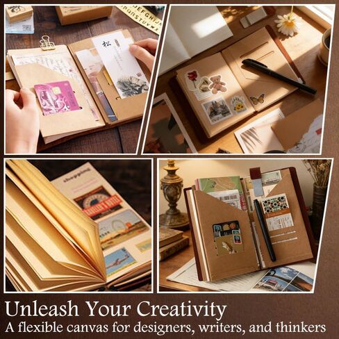 Leather Journal Refillable Notebook Travel Journal Notebook Travel Diary Handmade Passport Travelers Journal with ih 3 Notebook Inserts Pen Holder, Binder Clip for Men and Women Inserts Pen Holder, Binder Clip for Men and Women in Kuwait