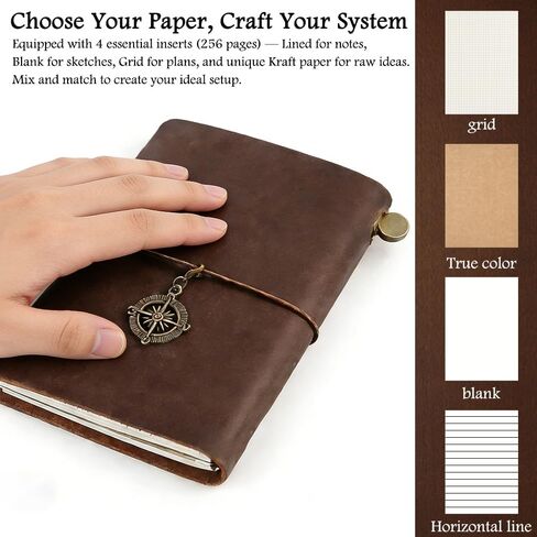Leather Journal Refillable Notebook Travel Journal Notebook Travel Diary Handmade Passport Travelers Journal with ih 3 Notebook Inserts Pen Holder, Binder Clip for Men and Women Inserts Pen Holder, Binder Clip for Men and Women in Kuwait