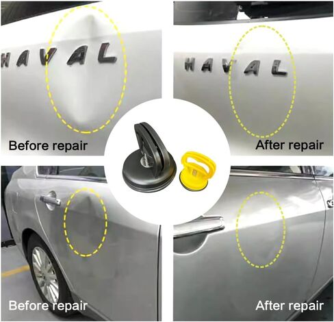 أداة سحب دنت، 2 حزمة من أدوات سحب انبعاجات السيارة المحمولة، مزيل قوي لانبعاجات السيارة، أداة سحب انبعاجات السيارة بدون طلاء للزجاج والمرآة ورفع الجرانيت وتحريك الأشياء (أسود-أصفر) in Kuwait