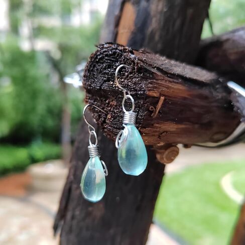 Recycled Glass ，Water droplet Earrings Necklace，Handmade Drop Earrings/Necklace，Beach Jewelry Inspirational Gifts for Women, Mom, Sister in Kuwait