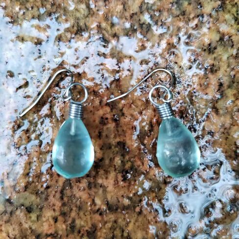 Recycled Glass ，Water droplet Earrings Necklace，Handmade Drop Earrings/Necklace，Beach Jewelry Inspirational Gifts for Women, Mom, Sister in Kuwait