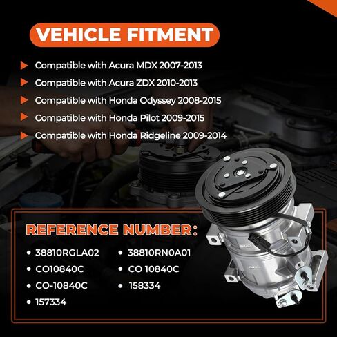 ضاغط تيار متردد من GEARLAST للسيارة، طقم ضاغط تيار متردد متوافق مع Acura MDX 2007-2013 ZDX 2010-2013، Honda Odyssey 2008-2015 Pilot 2009-2015 Ridgeline 2009-2014 يستبدل 38810RGLA02 in Kuwait