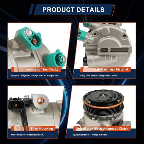 197383 ضاغط تكييف هواء متوافق مع هيونداي إلنترا 2014-2016، إلنترا كوبيه 2014، إلنترا جي تي 2014-2017 متوافق مع كيا فورتي 2014-2015 استبدال # 97701A5800 in Kuwait