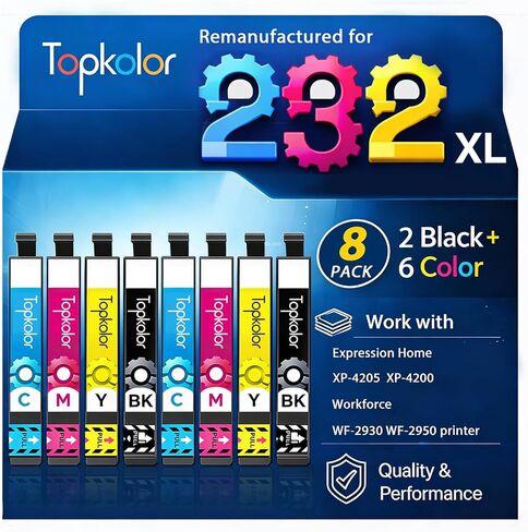 استبدال معاد تصنيعه لخراطيش حبر Epson 232XL كومبو حزمة أحدث ترقية رقاقة عالية الإنتاجية لطابعة Expression Home XP-4200 XP-4205 WorkForce WF-2930 WF-2950 8 عبوات (2BK 2C 2M 2Y) in Saudi Arabia