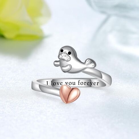 Manatee Gifts S925 Sterling Silver Manatee Open Ring Manatee Jewelry Gifts for Women in Saudi Arabia
