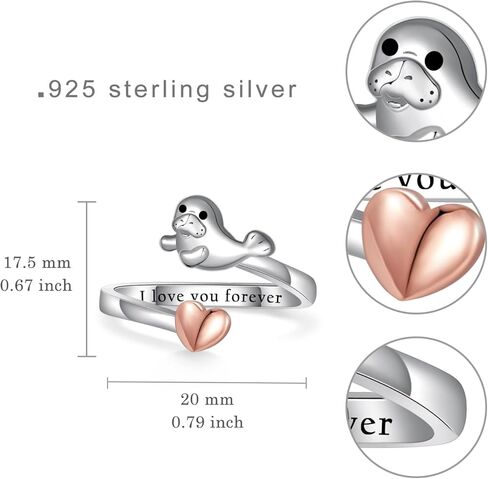 Manatee Gifts S925 Sterling Silver Manatee Open Ring Manatee Jewelry Gifts for Women in Saudi Arabia