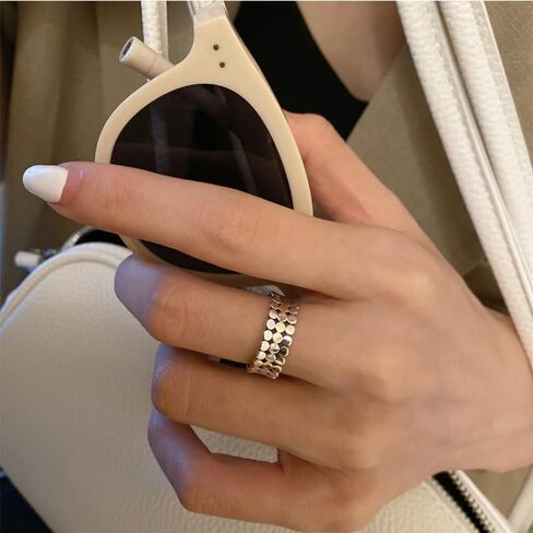 Chunky Silver Rings, Stainless Steel Sparkling Silvery Thumb Round Rings Anniversary Adjustable For Women Jewelry Gift in Saudi Arabia
