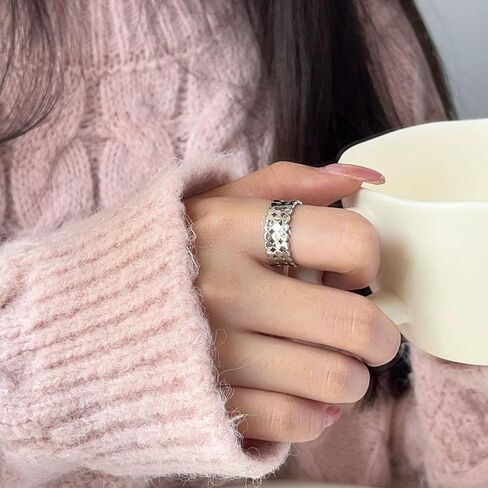 Chunky Silver Rings, Stainless Steel Sparkling Silvery Thumb Round Rings Anniversary Adjustable For Women Jewelry Gift in Saudi Arabia