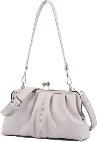 Slouchy Women's PU Leather Kiss Lock Hobo Crossbody Bag Kiss Clasp Purse Crossbody Shoulder Bags Wallet Handbags Tote Purses in Kuwait