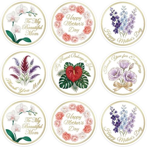 SICOHOME 72Pcs Happy Mother's Day Stickers - 1.5" Elegant Floral Mothers Day Gift Tags Labels Stickers for Envelope Seals Boxes Cards Presents Gift Wrap Scrapbook Party Favor Decorations in Saudi Arabia