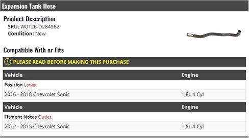 Radiator Coolant Overflow Expansion Tank Hose - Compatible with 2012-2018 Chevy Sonic 1.8L 4-Cylinder in Saudi Arabia