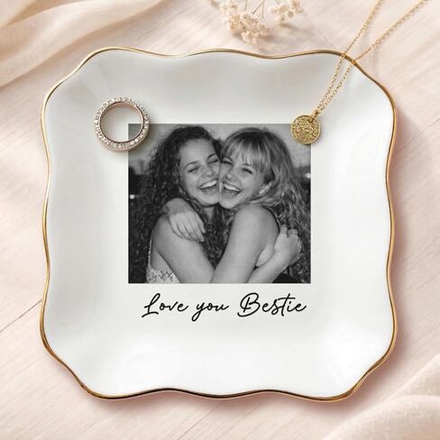 طبق خاتم Besties للصور المخصصة، طبق مجوهرات أفضل صديق شخصي، هدية حلية لأخت روح الصداقة، أفضل هدايا عيد ميلاد لصديق للنساء، هدايا لمسافات طويلة لـ BFF in Kuwait