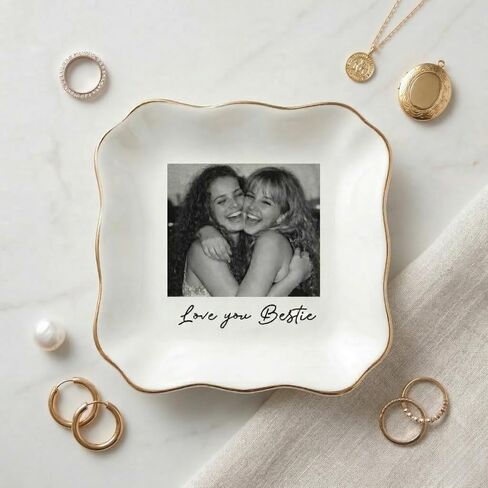 طبق خاتم Besties للصور المخصصة، طبق مجوهرات أفضل صديق شخصي، هدية حلية لأخت روح الصداقة، أفضل هدايا عيد ميلاد لصديق للنساء، هدايا لمسافات طويلة لـ BFF in Kuwait