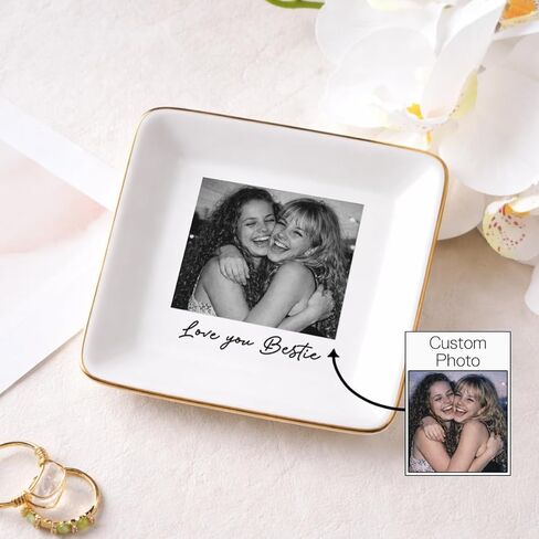 طبق خاتم Besties للصور المخصصة، طبق مجوهرات أفضل صديق شخصي، هدية حلية لأخت روح الصداقة، أفضل هدايا عيد ميلاد لصديق للنساء، هدايا لمسافات طويلة لـ BFF in Kuwait