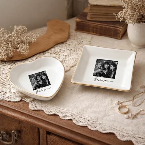 طبق خاتم Besties للصور المخصصة، طبق مجوهرات أفضل صديق شخصي، هدية حلية لأخت روح الصداقة، أفضل هدايا عيد ميلاد لصديق للنساء، هدايا لمسافات طويلة لـ BFF in Kuwait