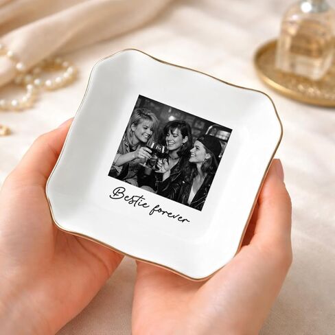 طبق خاتم Besties للصور المخصصة، طبق مجوهرات أفضل صديق شخصي، هدية حلية لأخت روح الصداقة، أفضل هدايا عيد ميلاد لصديق للنساء، هدايا لمسافات طويلة لـ BFF in Kuwait