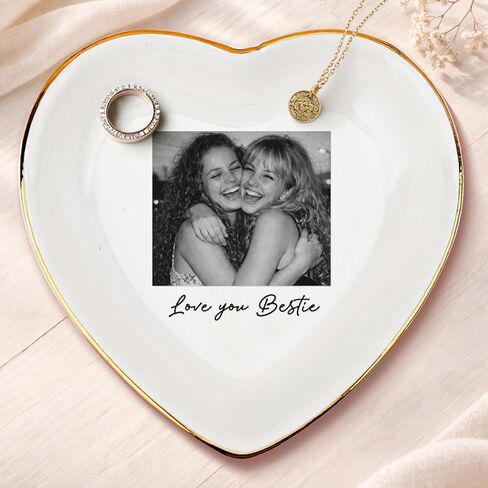 طبق خاتم Besties للصور المخصصة، طبق مجوهرات أفضل صديق شخصي، هدية حلية لأخت روح الصداقة، أفضل هدايا عيد ميلاد لصديق للنساء، هدايا لمسافات طويلة لـ BFF in Kuwait