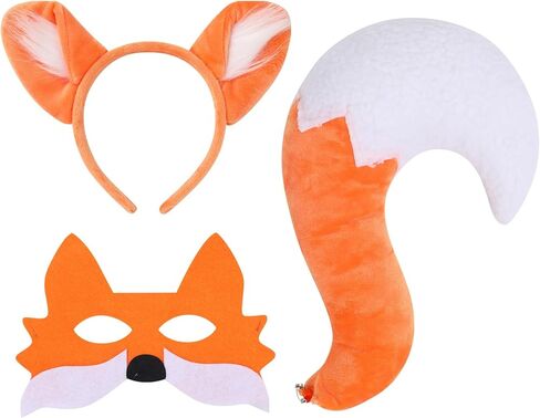 Girl Fox Halloween Costume Kids Animal Dress Toddler Tutu Outfit With Tail, Mask, and Ears Headband Set - Orange 3-4 Years in Saudi Arabia