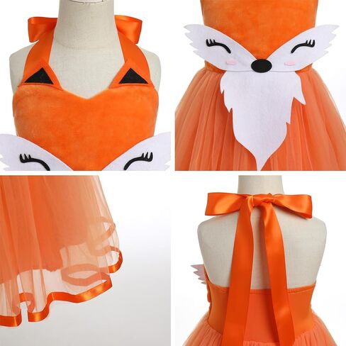 Girl Fox Halloween Costume Kids Animal Dress Toddler Tutu Outfit With Tail, Mask, and Ears Headband Set - Orange 3-4 Years in Saudi Arabia