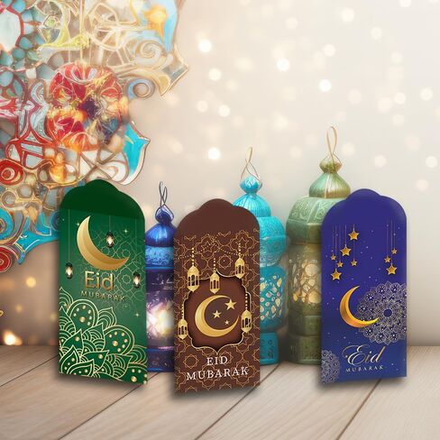 12 Pieces Eid Mubarak Money Envelopes Gift Card Holders Ramadan Eidi Envelope for Cash Eid al-Fitr and Eid al-Adha Greetings Supplies for Kids Men Women in Kuwait